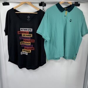Outdoor Afro x REI Co-Op Shirt Lot Womens 1X Teal Polo Black T-Shirt Active New